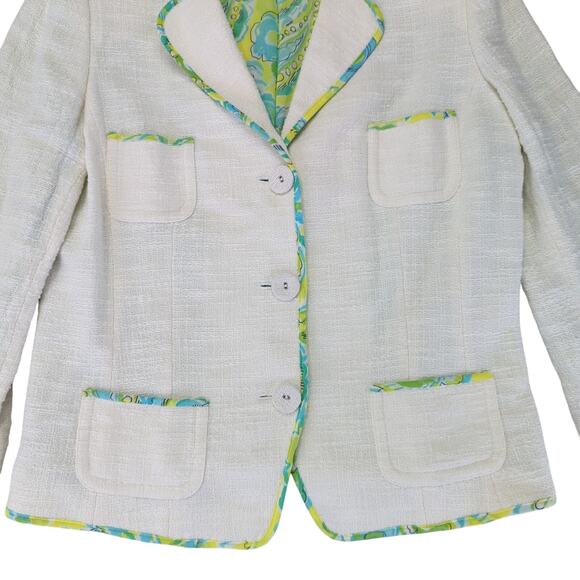 Vtg Sigrid Olsen Blazer Jacket‎ 3 Button Texture Women 12 White Floral Paisley - Picture 4 of 10